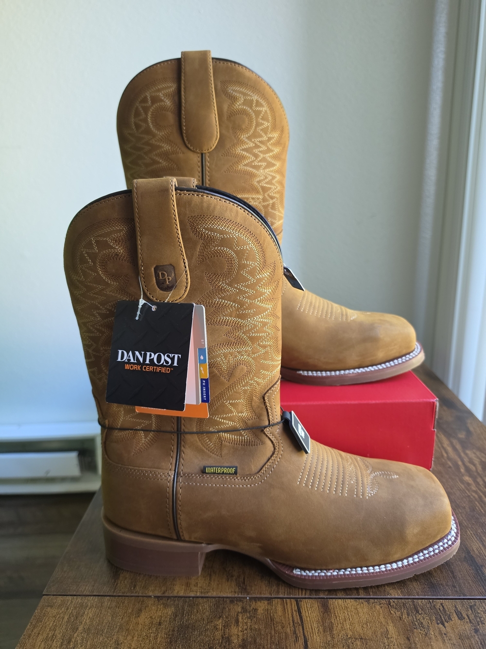 Dan Post Men's Work Boots Size 12M - Steel Toe Waterproof Tan New, No Box